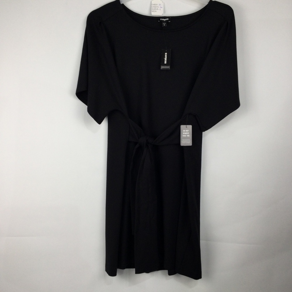 Express Black Short Sleeve Tie-Waist Dress